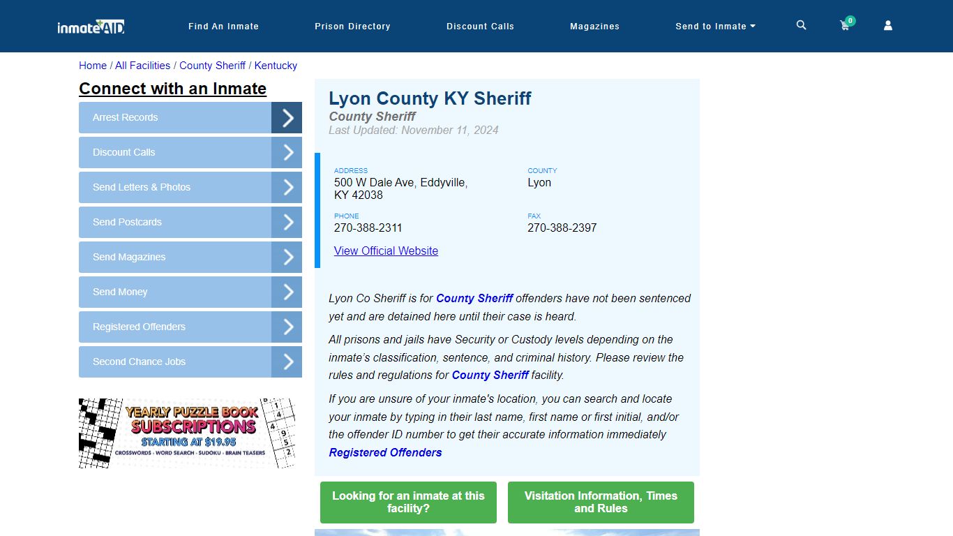 Lyon County KY Sheriff - Arrests Warrants - InmateAid